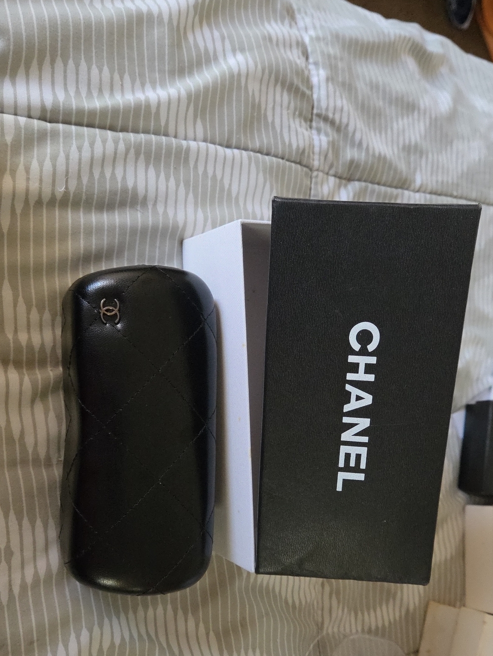 CHANEL Black Quilted Sunglasses Case with Logo